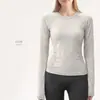 Outono Inverno Manga Longa Roupas de Yoga Pilates Yoga Esportes Fitness Top Respirável Gola Redonda Camada Interna Slim Fit Camada Base Feminino