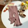 Estilo Novo Primavera e Outono 2026 Calça Flare Ribana de Algodão Elástico para Meninas Moda Retrô Versátil Calça Ribana Leggings Tendência