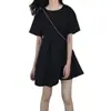 Vestido de Maternidade Estilo Coreano Novo Verão 2026, Vestido Babydoll Curto Solto Linha A, Vestido Feminino Manga Curta Comprimento Médio Estilo Hong Kong