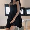 Vestido elegante y sencillo de estilo coreano con falda corta, tirantes y cordones, color liso, costuras sueltas y sin mangas.