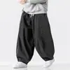 Calça jeans lanterna masculina retrô moderna estilo japonês, calça harém com cordão plus size, calça longa casual solta de perna reta e larga
