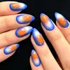 Uñas Artísticas Portátiles Color Azul Naranja Contrastante Gradiente de Aire Forma Almendra Uñas Falsas Aurora Pegatinas para Uñas Artísticas al por Mayor