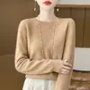 Suéter de Lana de Alta Gama para Mujer en Otoño e Invierno, Suéter de Punto Base de Cuello Redondo y Manga Larga con Suéter Suelto por Dentro, Aspecto Holgado y Adelgazante