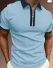2026 Ropa para Hombre de Comercio Exterior Transfronterizo Europeo y Americano Camiseta Polo de Color Sólido con Cremallera y Estampado 3D de Manga Corta para Hombre