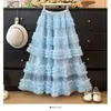 Falda de malla adelgazante de cintura alta AliExpress cintura elástica longitud media hasta la rodilla multicapa con volantes falda tipo pastel súper de hadas