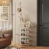 Perchero de pie, perchero para bolsos, zapatero metálico de entrada, estante de almacenamiento engrosado, para propiedades de alquiler, uso doméstico, perchero vertical para abrigos y sombreros