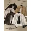 ULOUR/U2026 Principios de Otoño Minimalista Coreano Bloque de Color Patchwork Falso Dos Piezas Solapa Manga Larga Camisa Mujer 96058