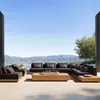 Conjunto de Sofá e Mesa de Centro Nórdico para Exterior para Pátio, Jardim, Varanda de Hotel, Resistente à Água e ao Sol, Móveis de Madeira Maciça para Lazer ao Ar Livre