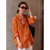 Camisa casual de manga larga con cuello naranja para mujer, estilo outdoor, para usar en verano, corte favorecedor y relajado, elegante prenda exterior protectora del sol