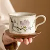 Taza de Café y Platillo Magnolia Pintado a Mano Traje Taza para Latte de Alta Gama Refinada Taza de Té de la Tarde de Alta Gama Taza de Cerámica