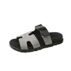 Pantuflas de comercio exterior para mujer, nuevo estilo 2025, diseño color block, casual y versátil, suela gruesa, con correas de velcro, sandalias de playa de moda