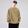 Nova camiseta de outono de manga longa pesada para homens, corte solto, tamanho grande, top casual estampado estilo retro americano de montanha