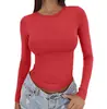2025 Europeo y Americano Transfronterizo para Mujer Nuevo Otoño Casual Slim Cuello Redondo Sexy Versátil Color Puro Mangas Largas