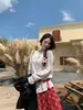 Toma real: Falda retro a cuadros rojos francesa para mujer, otoño 2026, de cintura alta, adelgazante, falda larga casual línea A + chaqueta + capa interior