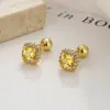 Juego de Joyería de Cubo de Azúcar de Plata de Ley 925 para Mujer, Aretes Cuadrados de Circonita Amarilla Estilo Ins, Anillo de Personalidad Elegante, Pulsera de Diamantes Completa