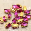 10 Piezas de Strass de Garra Cosidos a Mano de Ojo de Caballo Pequeño de 4x8mm con Base Dorada y Agujeros para Decoración de Zapatos y Cuellos de Ropa, Botones de Strass para Bolsos