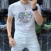 2024 Nuevo Verano Hombres Manga Corta Diamantes Calientes Leopardo Ajustado Cuello Redondo Camiseta Tops Son Modernos, Atractivos, Casuales y Versátiles