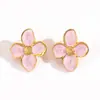 Brincos de Aço Inoxidável Transfronteiriços Europeus e Americanos Myya Brincos Coloridos de Gota de Óleo Flor de Quatro Pétalas Nicho Luxo Acessível Brincos Exquisitos
