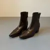 Botines Nuevos Estilo Retro Tacón Silencioso 6cm Mujer Punta Francesa Tacón Grueso Versátil Botas Adelgazantes Botas de Moda Elegantes