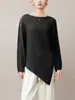 Camiseta Asimétrica de Manga Larga para Mujer Otoño 2025 Nueva Holgada Efecto Adelgazante Abertura Pliegues Top Camisa Base