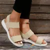 2026 Sandalias de Tallas Grandes para Mujer de Comercio Electrónico Transfronterizo Verano Tacón Plano Tacón de Cuña Suela Gruesa Boca de Pez Banda Elástica Sandalias Romanas