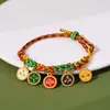 Pulseira de Etiqueta Estilo Étnico de Xizang, Pulseira Colorida Trançada Contrastante, Acessórios de Lótus, Joia de Mão Ajustável Estilo Nacional Atacado