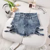 648 # Ropa de Verano Sexy para Mujer de Club Nocturno Shorts de Mezclilla de Cintura Alta con Letras y Jeans Rotos para Lucir Delgada