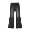 Jeans Vintage Estilo Americano con Bigotes y Dobladillo Crudo para Mujer, Diseño de Calle, Corte Delgado, Pierna Recta, Pantalones Ligeramente Acampanados