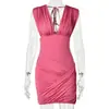 Comercio Exterior Europeo y Americano Verano Nuevo Ropa para Mujer Deseo Puro Sexy Chica Caliente Vestido Cruzado de Cuello en V Profundo Vestido Bodycon sin Mangas Plisado