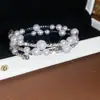 Estrellas bajo la Luna~Pulsera de Perlas con Incrustaciones de Diamantes y Estrellas Brillantes, Pulsera Retro Francesa, Joyería de Lujo Ligero y de Alta Gama para Mujeres