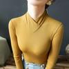Top de Cuello Vertical Estilo Nuevo Otoño e Invierno Camiseta Base de Malla con Estilista Camisa Pequeña de Estilista con Mangas Largas