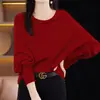 Nuevo suéter de cachemira para mujer estilo otoño e invierno con cuello de solapa y mangas murciélago, jersey de punto de corte holgado con un diseño elegante