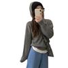 Suéter Pulôver com Capuz Gola Meia Aberta Estilo Coreano Feminino Outono e Inverno Novo Estilo Preguiçoso Solto Casual Top Interno