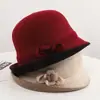 100% lujoso sombrero de cubo cálido de mezcla de lana para otoño e invierno con ala enrollada, sombrero casual de equitación que adelgaza el rostro, sombrero de cubo, sombrero de pescador para mujer