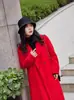 Abrigo de Lana Doble Cara para Mujer, Nuevo Estilo Casual Otoño e Invierno 2026, Cuello de Solapa, Adelgazante, Corte Holgado, Abrigo de Lana de Longitud Media
