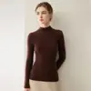 Camisa base de tricô feminina 100% caxemira pura para outono e inverno, com gola semi-alta, macia e amigável à pele, suéter pullover ready-to-wear de primeira linha