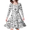 Comercio exterior impresión digital 3D niñas manga larga cuello redondo vestido casual blanco y negro simple dibujo lineal