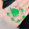 Conjunto de Dos Piezas: Colgante de Buda y Pulsera de Calcedonia Verde Hielo Natural de Alta Calidad, Conjunto de Hebilla de Seguridad de Jade de Calcedonia Verde de Nicho