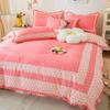 Explosiones de Tesoros Estilo Coreano Pastoral Floral Pequeño Juego de Cuatro Piezas Algodón Engrosado Amigable con la Piel Cepillado Sábana para Cama Individual y Doble Funda de Edredón para Dormitorio