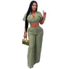 C7835 Transfronterizo 2026 Nuevo Moda Femenina Estilo Europeo y Americano Cuello Solapa Retorcido Top Corto y Pantalones Casuales de Pierna Ancha Conjunto