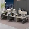 Escritorio Moderno Casual de Madera Maciza Estación de Trabajo para 4-6 Personas Mesa de Gabinete Alto para Oficina Financiera