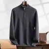 Suéter de cachemira de montaña para otoño e invierno, jersey grueso con media cremallera, jersey de punto de color liso con cuello alto y base media