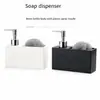Dispensador de jabón para cocina, botella de presión para líquido lavavajillas de fregadero, botella dispensadora de detergente de resina negra, lleva bola de limpieza