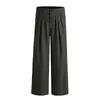 Calça Casual Vintage com Listras Verticais Estilo Old Money para Homens, Marca da Moda, Design Plissado, Com Botão, Calça Reta Solta de Perna Larga