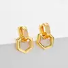 Pendientes de Aro Doble Hexagonales Personalizados Estilo Europeo para Mujer, Modernos, Cierres de Tuerca de Tornillo Exagerados, Incrustados con Pedrería, Pendientes Sencillos para Fiesta