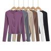 7246-23 Primavera Nueva Estilo Francés Pura Pasión Ajustado al Cuerpo Cuello Redondo Media Apertura Hebilla Manga Larga Camiseta Chaqueta