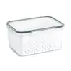 Caja de Almacenamiento para Refrigerador de Cocina Rectangular de Plástico Transparente con Canasta Drenadora Caja de Conservación Sellada para Frutas y Verduras Canasta Drenadora de Doble Capa