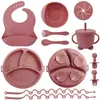 Alimento Complementario Infantil Transfronterizo Vajilla de Silicona Cordón Plato para Cenar Babero Bebé Tazón Complementario Ventosa Tenedor Cuchara Bebé Aprende a Comer