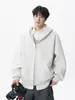Moletom Cardigan Cinza Pesado com Forro de Lã para Homens Outono Solto Cor Sólida Versátil Moletom Streetwear Casual Roupa Externa para Casal