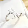 TEMU Venda Quente Transfronteiriça 26 Letras Inglesas Microincrustadas Zircônia Anel da Moda Feminino Cobre Banhado 14K Aberto Ajustável Banda Lisa